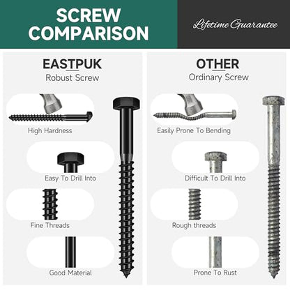 (15Sets) 1/4" x 4" Hex Head Lag Screws, Heavy Duty Lag Bolts with Washers, 304 Stainless Steel, 1/4 Bolt for Wood, Partial Thread, Black Oxide - size: 1/4" x 4"