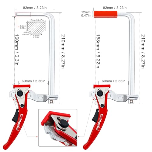 2 Pack Track Saw Clamps for Guide Rail – Heavy Duty Quick Release Ratchet Clamp Set, Compatible with Festool, Makita, Dewalt, Table Saw Hold Down, T Track Woodworking Clamps with Non-Marring Pads - color: Red