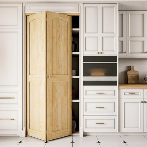 Bifold Doors for 24"x80" Opening, Solid Pine Wood Interior Folding Doors - size: 35.45" x 77.75" (fit 36*80.5-80.75 opening)