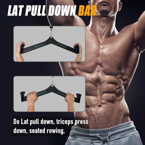 MARSAFIT Home Gym Fitness Rowing T-bar V-bar Pulley Cable Machine Attachment, Bicep Curl Tricep LAT pulldown Bar Back Strength Training Handle Grips LAT Pull Down Bar for Seat Row Workout - style: BTBAR 19024