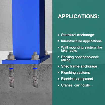 5/8" x 8-1/2" Concrete Anchors (10 Pack), Wedge Anchors Bolts, Hot Dip Galvanized - size: 5/8"x8-1/2" (10 PCS)