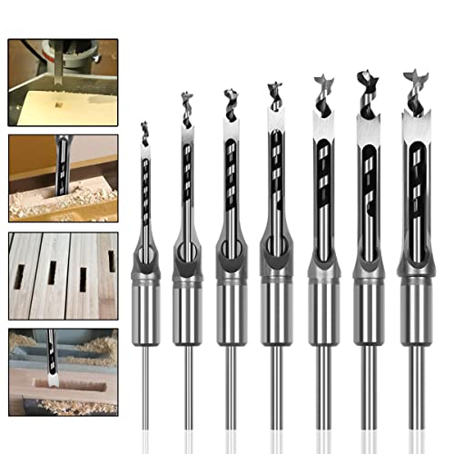 7Pcs Square Hole Drill Bits Steel Hardness Sharp Mortising Chisel 1/4-5/8"
