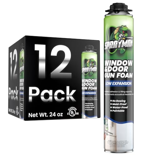 Sprayman Window & Door Expanding Spray Foam - (12x24oz) Low Expansion Polyurethane Spray Foam for Doors, Windows & Walls, Gun Use & Reuseable, Gun&Cleaner NOT Included - 12 Pack - size: 12 Pack, style: Pack