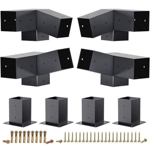 Pergola Brackets, 75° Pergola Brackets 15° Corner Bracket with Post Base Gazebo Kit for 4x4'' (Actual 3.5x3.5 in) Wooden Beams Lumber Gazebos Patio Sheds - size: 2P 75° Bracket + 2P 15° Bracket + 4P Base