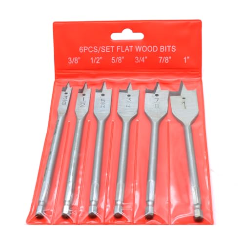TEMO 6p 3/8" to 1" Spade Drill Bit, Wood Hole Cutter, 1/4" Shank