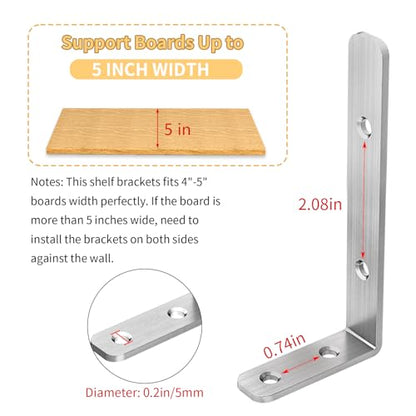 LSK 6PCS L Bracket, L 4"×H 2" Shelf Support Bracket, Max Load :42lb, Silver - color: Silver, size: 4x2 inch (light duty)