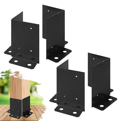 4Pcs Post Anchor Base, Deck Post Base, Black Powder-Coated Post Brackets, Heavy Duty Wood Post Brackets for Pergola Railing Mailbox Deck Fit 4x4, 6x6, 8x8 Post