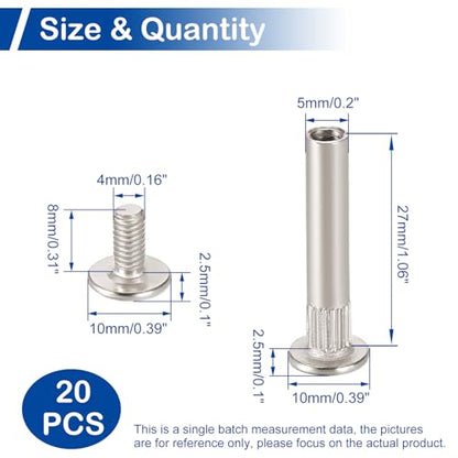 10 Sets Furniture Joint Connector Bolt & Cap Nuts Kits (27mm Sleeve) - size: M5 x 27mm