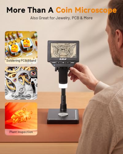 Elikliv Microscope, 4.3'' Digital Coin Magnifier with Lights for Adults - color: Grey