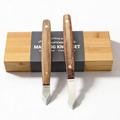 RUITOOL 2-Piece Woodworking Marking Knife Set with Bamboo Storage Box