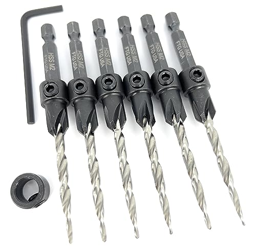 FTG USA 6 Pc #8 (11/64") Countersink Drill Bit Set with Tapered Drill Bits - size: #8, style: Same Sort 6 Pc