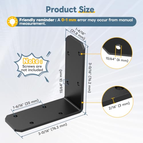 3"×3"×1.2" L Bracket for Wood, 90 Degree Angle Bracket, Black-8PCS - color: Black-8PCS