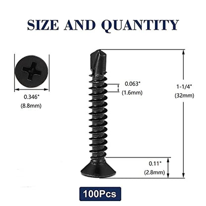 #10 x 1-1/4" Sheet Metal Screws 100Pcs 410 Stainless Steel Flat Head Fast Self Tapping Screws Black Oxide by SG TZH - size: #10 x 1-1/4"