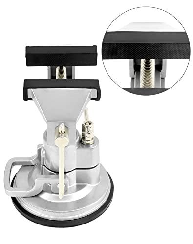 QWORK Portable Vacuum Base Vise with Multi-Angle Rotation - 3.15" Jaw Width Pivots Vise Portable Vacuum Base Vise, for Various Smooth Work Surfaces