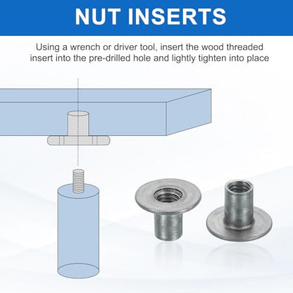MECCANIXITY 16Pcs M8x17.5x15mm Brad Hole Tee Nut Carbon Steel T-Nut Round Base Plate Nut Furniture Hardware Flange Female Thread Insert Nuts for Wood Furniture - size: M8x17.5x15mm