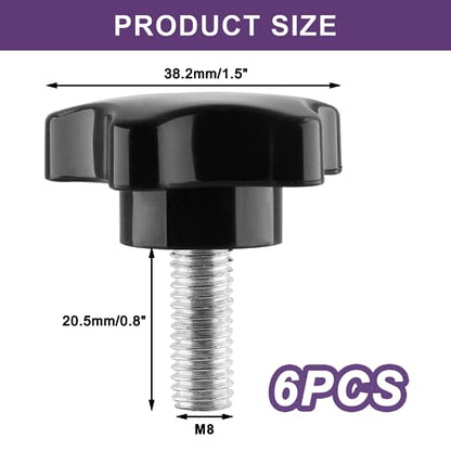 M8 x 20mm Thread Star Knobs, 6 Pieces - size: M8 x 20mm (6 pcs), style: Star Handle