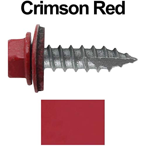 14 x 1 Crimson RED Metal Roofing Screws - Hex Washer Head- Self-Starting/Tapping - EPDM Washer. 1 x 250 Count Bag - 250 Screws - color: CRIMSON RED, size: 1"