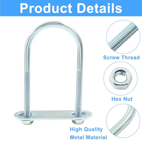 M6 U Bolts, 1-9/16 Inch Wide (40mm x 90mm), 4 Sets - size: 40 mm x 90 mm