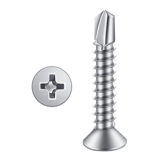 #10 x 1 (100 Pack) Flat Head Sheet Metal Screws Self-Tapping Screw Phillips Head Self Drilling Screws, 410 Stainless Steel - size: #10 x 1''