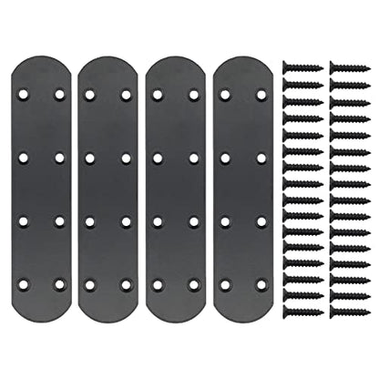 4 Pack Flat Mending Plate for Wood, ULIFESTAR Black Iron Flat Straight Brace Brackets Metal Repair Fixing Wood Brace Joining Plates Connector for Repairing Wooden Furniture with Mounting Screws - size: 6.7 x 1.5 x 0.12 inches