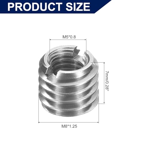 uxcell 30Pcs Threaded Insert, Stainless Steel M5-0.8 Female to M8-1.25 Male Repair Nut 7mm Long Thread Adapters Sleeve Reducing Nut Thread Repair Screw for Hardwoods Softwoods - size: M5 x M8 x 7mm
