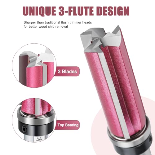 3-Flute Top Bearing Flush Trim Bit 1/4" Shank 1/2" Dia 1" Cut Length - size: 1/2"Dia x 1" x 1/4"Sh, style: Top Bearing
