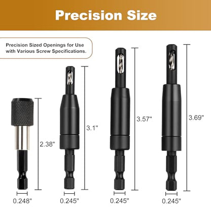 FIVEPEARS Self Centering Drill Bit Set, 3-Piece VIX Bit with 1/4" Hex Shank, 3/32”, 7/64”, 1/8” Center Drill Bit Set for Precise Cabinet, Door, and Hinge Installation