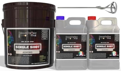 BP Resins: Single Shot |100% Solids Epoxy Resin Kit (3 Gallon) Solvent-Less, Two Component Gloss Coat Finish- Low VOC! Industrial Use, Garages, Floors, Wood, Acrylic & More! (Almond) + Free Mixer! - color: ALMOND - 3 GAL