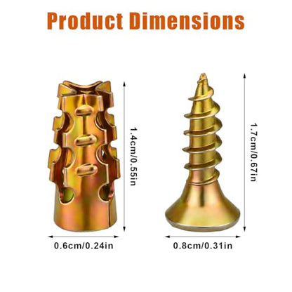 50pcs Hinge Repair Screws & 50pcs Expansion Anchors, Premium Short Expansion Screw Set for Cabinet Door Suitable for Wood Concrete Tile and More