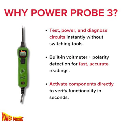 Power Probe 3 Circuit Tester Kit with Case & Accessories (PP319FTCGRN) - color: Green