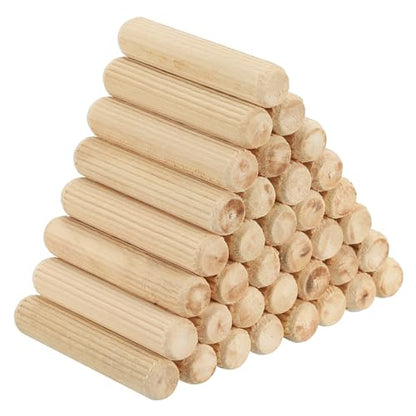 PATIKIL 3/8" x 2"(10 x 50mm) Wood Dowel Pins, 60 Pack Fluted Wooden Dowel Pin Straight Groove Rods for Furniture Door Art Crafts Projects - size: 3/8" x 2"