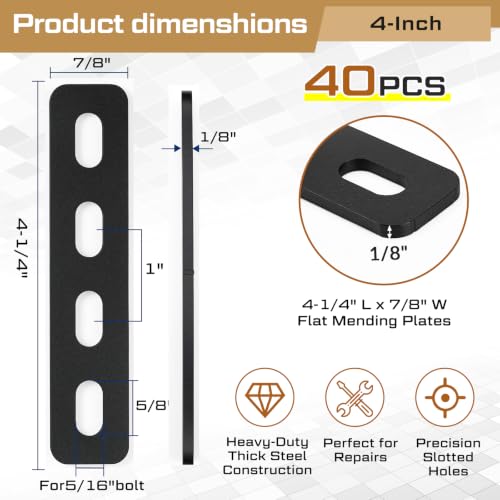 Zonon 40 Pack 4 Inch Steel Mending Plates, Straight Repair Brackets - size: 4 Inch