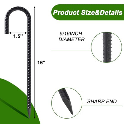 AAGUT J Hook Rebar Stakes 16 Inch, Premium Anti-Rust Tent Stakes for Canopy - color: Black J-16 Inch-Φ5/16", size: 8pcs