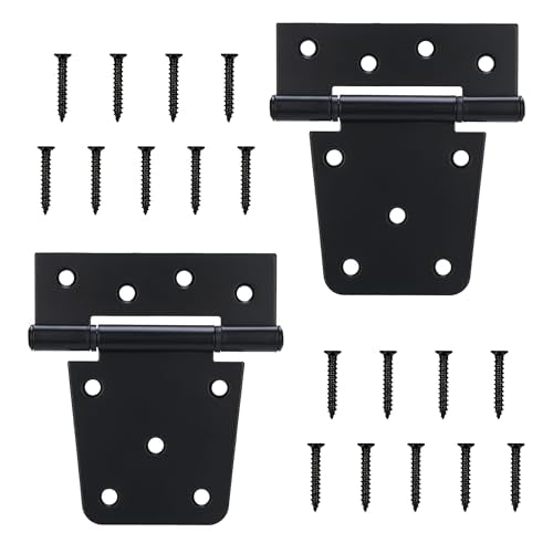 2 Pack 3-1/2 Inch Shed Door Hinges Gate Hinges, Gate Hinges Heavy Duty for Wood Fence Barn Door, Offset Screw Holes, Matte Black Powder Coating