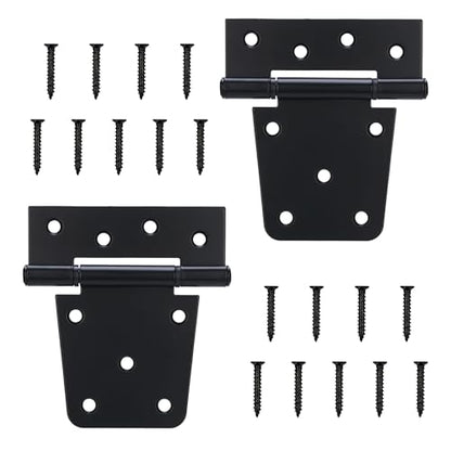 2 Pack 3-1/2 Inch Shed Door Hinges Gate Hinges, Gate Hinges Heavy Duty for Wood Fence Barn Door, Offset Screw Holes, Matte Black Powder Coating