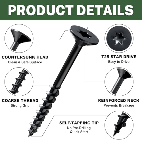 LIONMAX Wood Screws 1-1/2 Inch, Deck Screws #8 x 1-1/2", 300 PCS, Black - color: Black, size: #8 x 1-1/2"