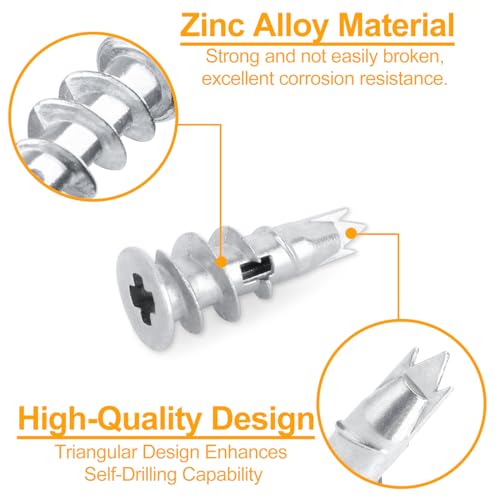 KURUI Metal Self Drilling Drywall Anchors, Shatter-Resistant Wall Anchors