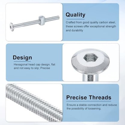 uxcell 6Pcs Bed Frame Bolts, M6 x 75mm Hex Socket Head Screws Bolts Barrel Nuts Bunk Bed Bolts Furniture Screws with Slotted Head Barrel Nut for Chairs Cots, Silver - size: M6 x 75mm
