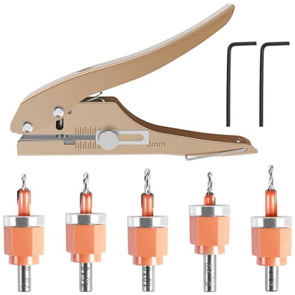 5Pcs Limit Countersink Drill Bit Set with Hole Punch, Deep Adjustable Countersunk Drill Bit Kit, Round Shank Wood Countersink Drill Bit, Edge Banding Punching Tool for Wood PVC (Drill Bit+Plier)