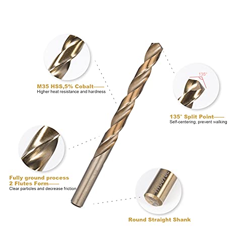 HIDOTOL Cobalt Drill Bit Set 29 PCS - M35 High Speed Steel Twist Jobber Drill Bits for Hardened Metal, Stainless Steel, Cast Iron, Plastic and Wood with Indexed Round Case,1/16"-1/2" by 1/64" THS. - size: Cobalt 29 PCS