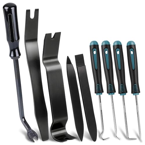 Aleric 9 Pcs Auto Trim Removal Tool Kit - Plastic Pry Tool for Door Panel Dashboard Clip Remover, Fasteners Remover, Car Trim Removal Tool Kit with Precision Hook and Pick Set for Automotive