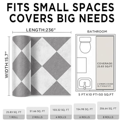 Grey & White Modern Peel & Stick Flooring Roll - 15.7" x 19.68 ft - color: Modern Tile, size: 15.7" x 236"