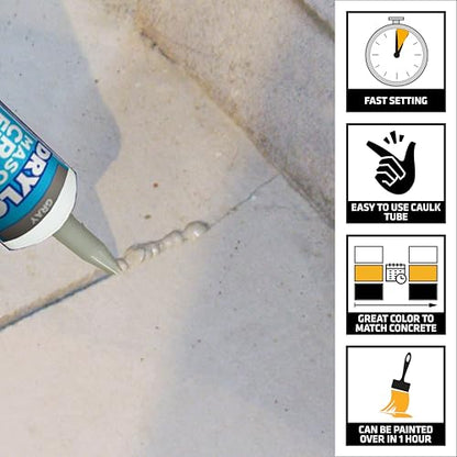 DRYLOK Masonry Crack Filler, 10.5 fl. oz – Seals & Waterproofs Cracks in Concrete, Masonry, Walls & Floors, Fast-Setting, Paintable in 1 Hour, Indoor/Outdoor Use, Gray