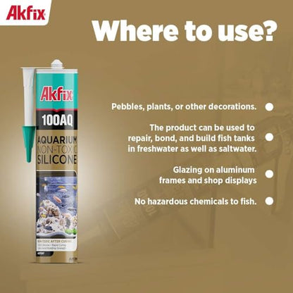 Akfix 100AQ Aquarium Sealant Clear (2x10.1 fl. oz.) – 100% Waterproof, Fish-Safe, High-Speed Curing and Strong Adhesion, Non-Toxic Glass Adhesive for Aquarium Repair | Clear, 2 Pack - color: Clear, size: 2 Pack