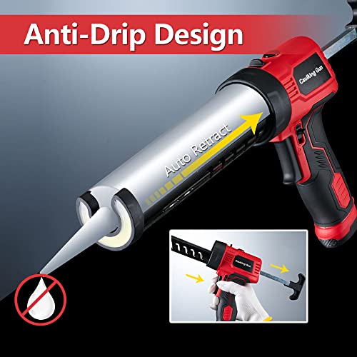 Caulk Gun, Non-Drip Electric Caulking Gun with 300 KG Thrust, Cordless Silicone Tool Gun with Constant Flow Tech, Lightweight 10oz Caulk Guns with LED Light