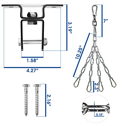 Yes4All Punching Bag Hanger, Stainless Steel Swivel Chain with 4 Snap Hooks for Heavy Bag, Gym Swing, Trapeze, and Hammock - color: Wood Beam Hanger with chain