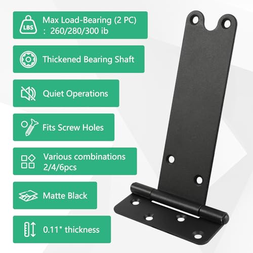 6“ Gate Hinges,280 Lbs Capacity, Matte Black,2 Pack Heavy Duty Hinge - size: 6“-2 pcs-U-Matte Black
