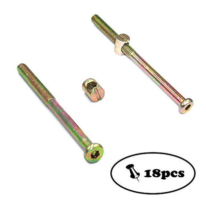 FGen 18pcs Children's Bed Accessories Bookcase Hexagonal Screws Hammer Head Screw Connector Hammer Nut M8-110mm