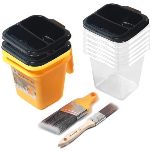 VOOMEY 12PCS 16OZ Hand Held Paint Cup Kit, Dual-Use Paint Cup Liners & Lids with 1"/2" Trim Brushes for Home Touch Up, Model Painting, Art Creation, Cabinet Repair & Small Area DIY Projects - color: Paint Cup Kit With Lids