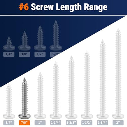 #6 x 7/8" (100 Pack) Stainless Steel Phillips Pan Head Wood Screws, Stainless Steel 304 (18-8), Pan Head Sheet Metal Screws Self Tapping for Wood - size: #6 x 7/8"
